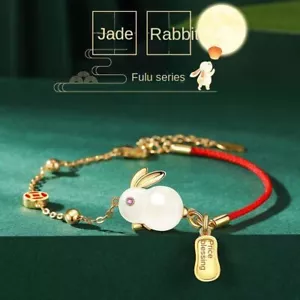 Jade Rabbit Bracelets Gift 925 Silver Fashion Bangles White Natural Jewelry - Picture 1 of 6