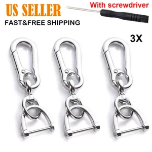 3pcs Silvery Keychain Key Ring Carabiner Clip Keyring Chain Fob Holder - Picture 1 of 7