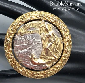 Vintage Nettie Rosenstein Münze Paris Kriegerin Dame in Gondel runde Anstecknadel Brosche - Bild 1 von 6