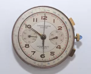 Suisse 17 Rubis Swiss Chronograph Watch Movement Complete Dial & Crown for Parts - Picture 1 of 4