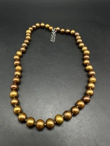Natural Genuine  Freshwater Brown Pearl 925 Clasp Necklace for Women Chokers 18” - Picture 1 of 8