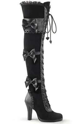 Bota por encima de la rodilla Demonia GLAM/300 Lolita 3,75" tacón gótico para mujer talla 7 lazos Foto 1 de 4