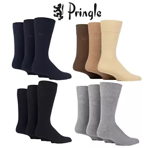 Men's Plain Cotton Socks 'Dunvegan' with Comfort Cuff in a 3 Pair Pack - Pringle - Picture 1 of 11