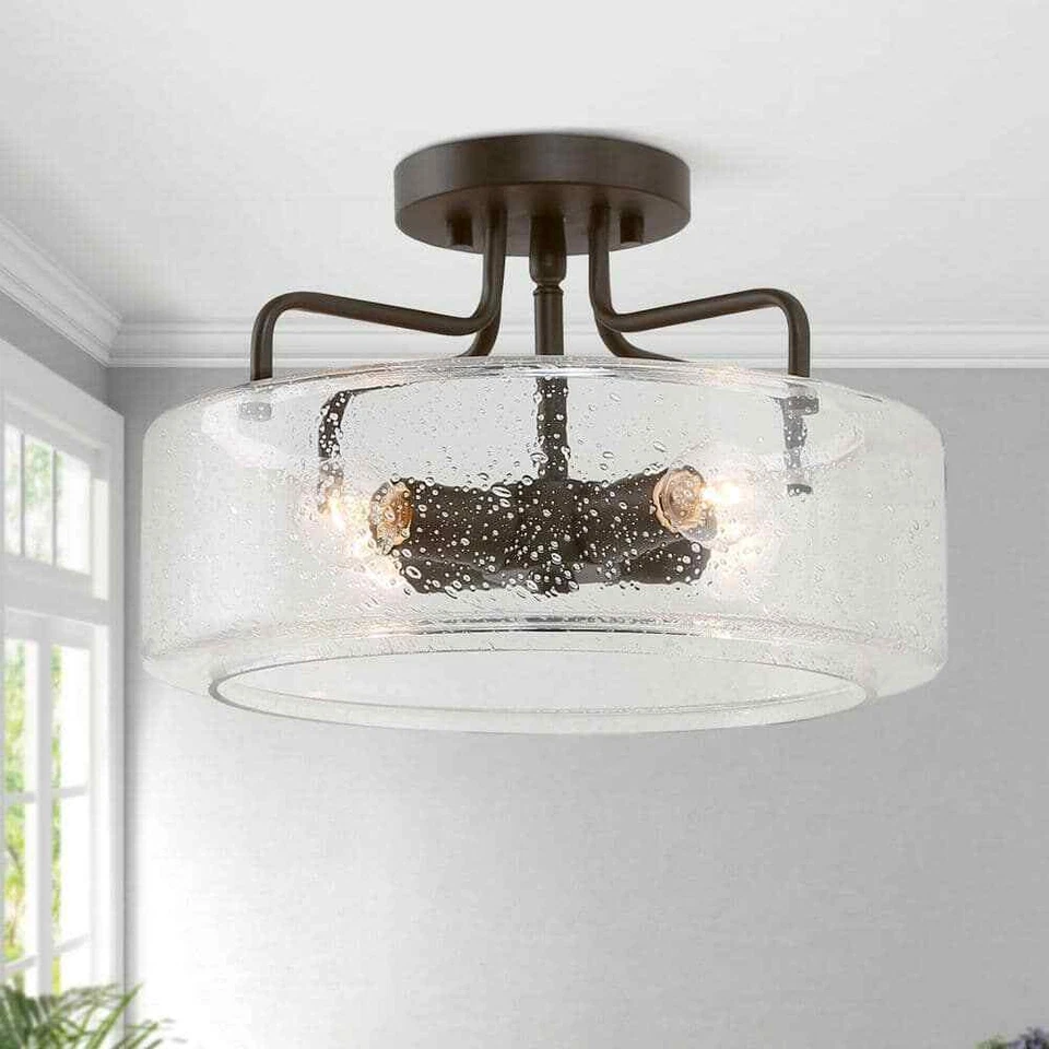 LNC Home 12” Capybara 4-Light Semi-Flush Mount w bubble glass shade A03675
