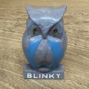 Blinky Owl Coin Bank Plastic - No Stopper On Bottom Blue Vintage  - Picture 1 of 7