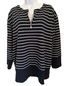 Jennifer Moore Knit Sweater Womens Size 2X 1/4 Zip Blue & White Stripes - Picture 1 of 8