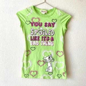 y2k Spoiled Glitter Print Top Green 2000s Vintage Girls Medium - Picture 1 of 4