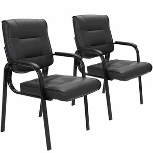 Set of 2 Leather Guest Chair Reception Desk Side Chairs Waiting Room Office - Picture 1 of 14
