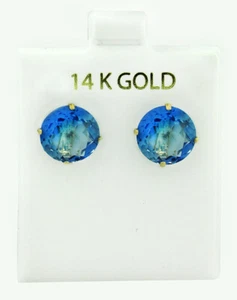 LAB BLUE TOURMALINE 10.18 Cts STUD EARRINGS 14K YELLOW GOLD - New With Tag - Picture 1 of 2