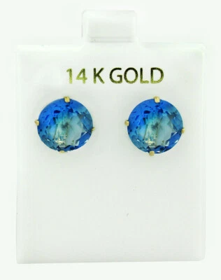 PENDIENTES DE TURMALINA AZUL LABORATORIO 10,18 Cts ORO AMARILLO 14K - Nuevos Con Etiqueta Foto 1 de 2