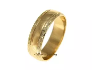SOLID 14K YELLOW GOLD HIGH POLISH CUSTOM HAND ENGRAVED HAWAIIAN SCROLL RING 6MM - Picture 1 of 4