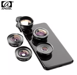 APEXEL 5 en 1 Cámara Teléfono Lente Kit 4K HD Ancho Macro Telescopio Super Lente Ojo de Pez - Imagen 1 de 12