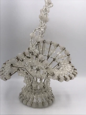 Vintage Mid Century Safety Pin and Beads Basket Tramp Art  WHITE Cover