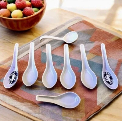 Asian Soup Spoons Porcelain + Plastic Chinese Japanese for Ramen Pho Lot of 8 - Image 1 of 4