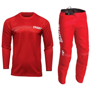 2022 THOR SECTOR MOTOCROSS MX KIT PANTALONI JERSEY - ROSSO MINIMO - Foto 1 di 8
