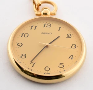 Vintage 1993 [ MINT ] Seiko Pocket Watch 7N01-0020 Gold Quartz JDM From JAPAN - Picture 1 of 13