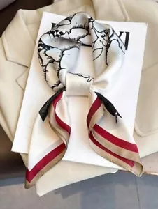 New Elegant Bandana Scarf RETRO WHITE AND RED FLOWER print Silk Appearance - Picture 1 of 6