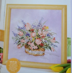 Tabla de punto de cruz solamente - canasta de muestras estilo acuarela de flores de primavera - Imagen 1 de 1