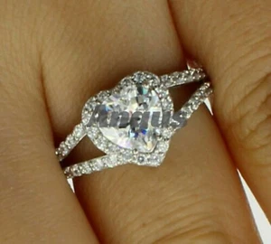 Anillo de compromiso solitario moissanita de corte corazón de 2,85 quilates oro blanco liso de 14 K - Imagen 1 de 11
