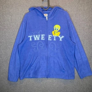 Looney Tunes Hoodie Youth Large Blue Zip Up Embroidered Tweety Bird Vintage Flaw - Picture 1 of 11