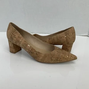 Kate Spade Sz 6.5 Aerial Block Heel Pointed Toe Cork Gold Flecked Pumps Heels - Picture 1 of 7