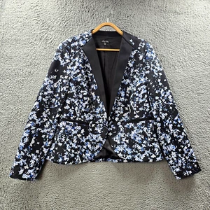 City Chic Womens Blazer Jacket Plus Size S Black Blue White Floral Long Sleeve - Picture 1 of 14
