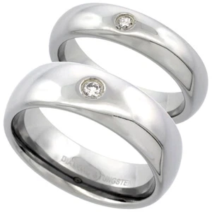 Tungsten Carbide his and her wedding band ring set GENUINE DIAMONDS Size 5-13 - Picture 1 of 1