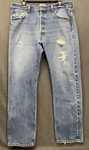 Levis 501 Original Jeans Herren 36x32 Blau Straight Leg Denim Button Fly Ausgefranst - Bild 1 von 16