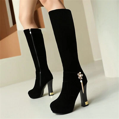Women's Evening Wedding Knee High Faux Suede Long Boots Fashion Platform Shoes - Image 1 of 4