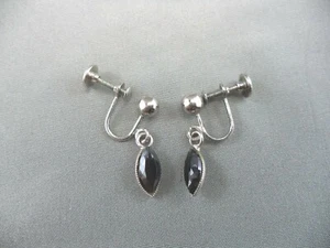 Beautiful Hematite Faceted Dangling Silvertone Setting Screwback Earrings - Picture 1 of 3