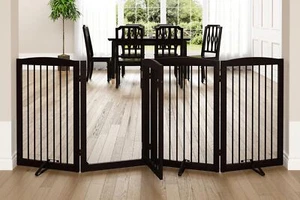 Freestanding Dog Gates with Door Walk Through, Dog Gate for Stairs, 80 inch W... - Picture 1 of 7