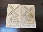 Springerle Hand Carved Wood Cookie Mold Stamps Dutch WINDMILL 6" 2pc