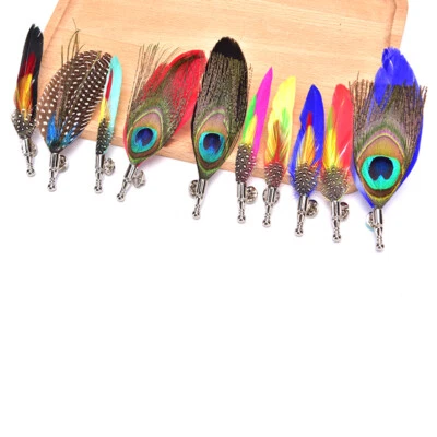 Handmade Peacock Pheasant Feather Brooch Hat Lapel Pin Suit Wedding Accessor>~E - Image 1 of 4