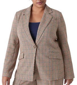 NEU LANE BRYANT NEUTRAL KARIERT HAHNENTRITT EIN KNOPF BLAZER JACKE GR. 28 - Bild 1 von 8