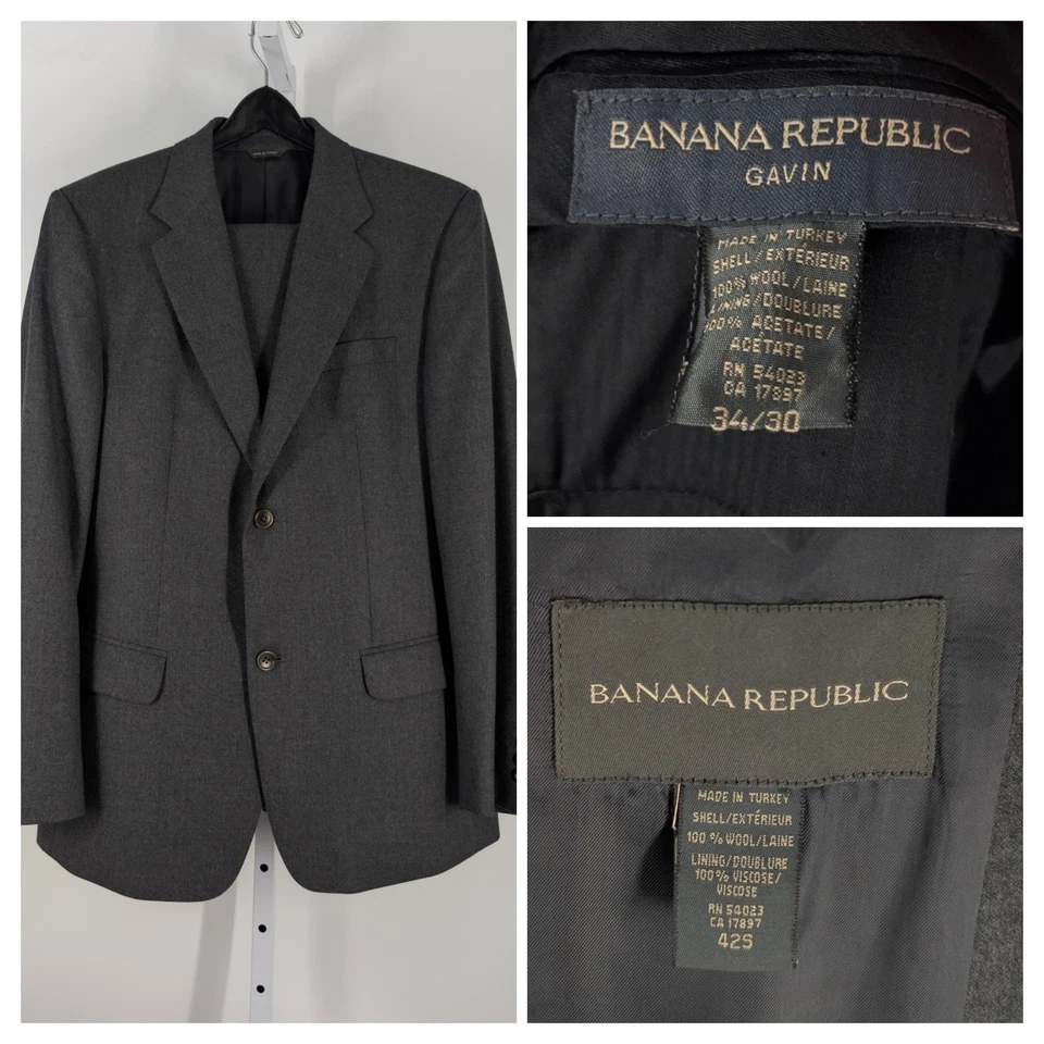 Traje de franela de lana gris carbón Gavin 42S 3430 Banana Republic 2002 de colección Y2K para hombre Foto 1 de 4