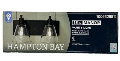 HAMPTON BAY Manor 15.375 in. Width 2-Light Vanity Light W/Clear Glass Shade - Image 1 of 4