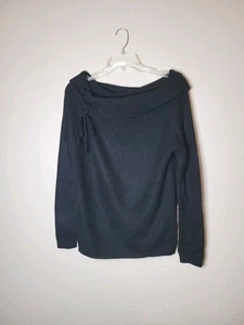 Ambiance Apparel 100% Acrylic Black Sweater Folded Wide Neck Long Sleeve Sz S  - Picture 1 of 18