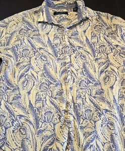 Tommy Bahama Seersucker Shirt Mens XL Yellow Blue Floral Hawaiian Stretch - Picture 1 of 10