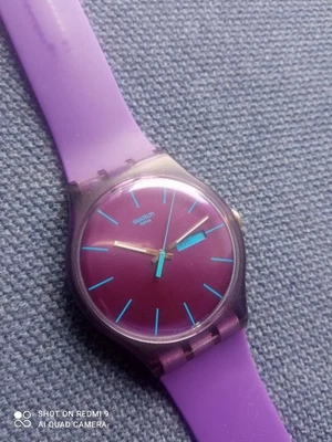 Swatch Watch Purple Rebel SUOV702 Day Date Unisex 41mm New Battery working 2010 - Image 1 of 4