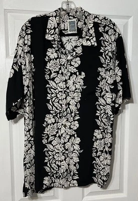 Camisa Hawaiana Ocean Current Vintage Para Hombre XL Negra Blanca Floral Manga Corta Foto 1 de 4