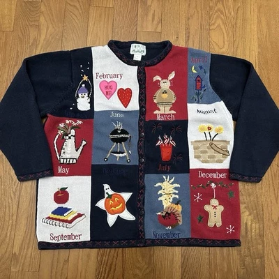 Vintage Quacker Factory Sweater Womens 1X Holiday Months Patchwork Novelty 90s - Image 1 of 4