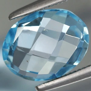 9x7mm Oval🍍Checkerboard Cut 2.28ct t.w Natural Sky Blue Topaz, Brazil - Picture 1 of 4