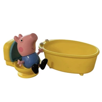 Raro juego de baño GC George Pig’s - inodoro amarillo con tapa azul y bañera amarilla Foto 1 de 3