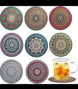 Posavasos Mandala con soporte - Juego de 8 posavasos Boho de cerámica para arco iris - Imagen 1 de 9