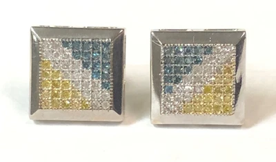 14k White Gold Square Earrings with 0.50cts of Multi-Colored Diamonds   3.4g - Image 1 of 4