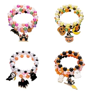 3 Pack Adjustable Halloween Bracelet Specter Pumpkin Pendant Party Accessory - Picture 1 of 12
