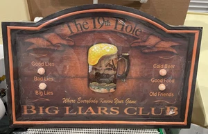 THE 19th HOLE WOOD SIGN WALL HANGING HOME DECOR - Picture 1 of 10