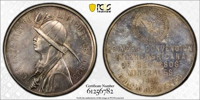 1951 Mexico Silver Medal Mineral Resource Convention PCGS MS64 Grove 587a - Image 1 of 4