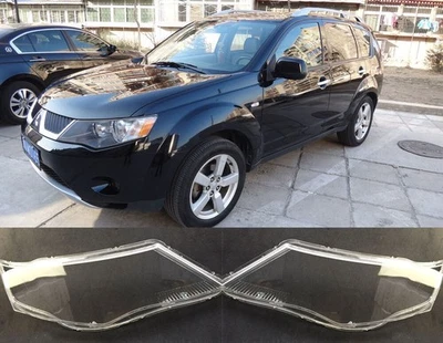 Lens Cover Side Headlight Clear Pair + Glue For Mitsubishi Outlander 2006 2009 - Image 1 of 4