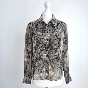 Vintage Kenzo Jeans Blouse Shirt Ruffles Bib Floral Paisley Black UK 16 EU44 - Picture 1 of 8